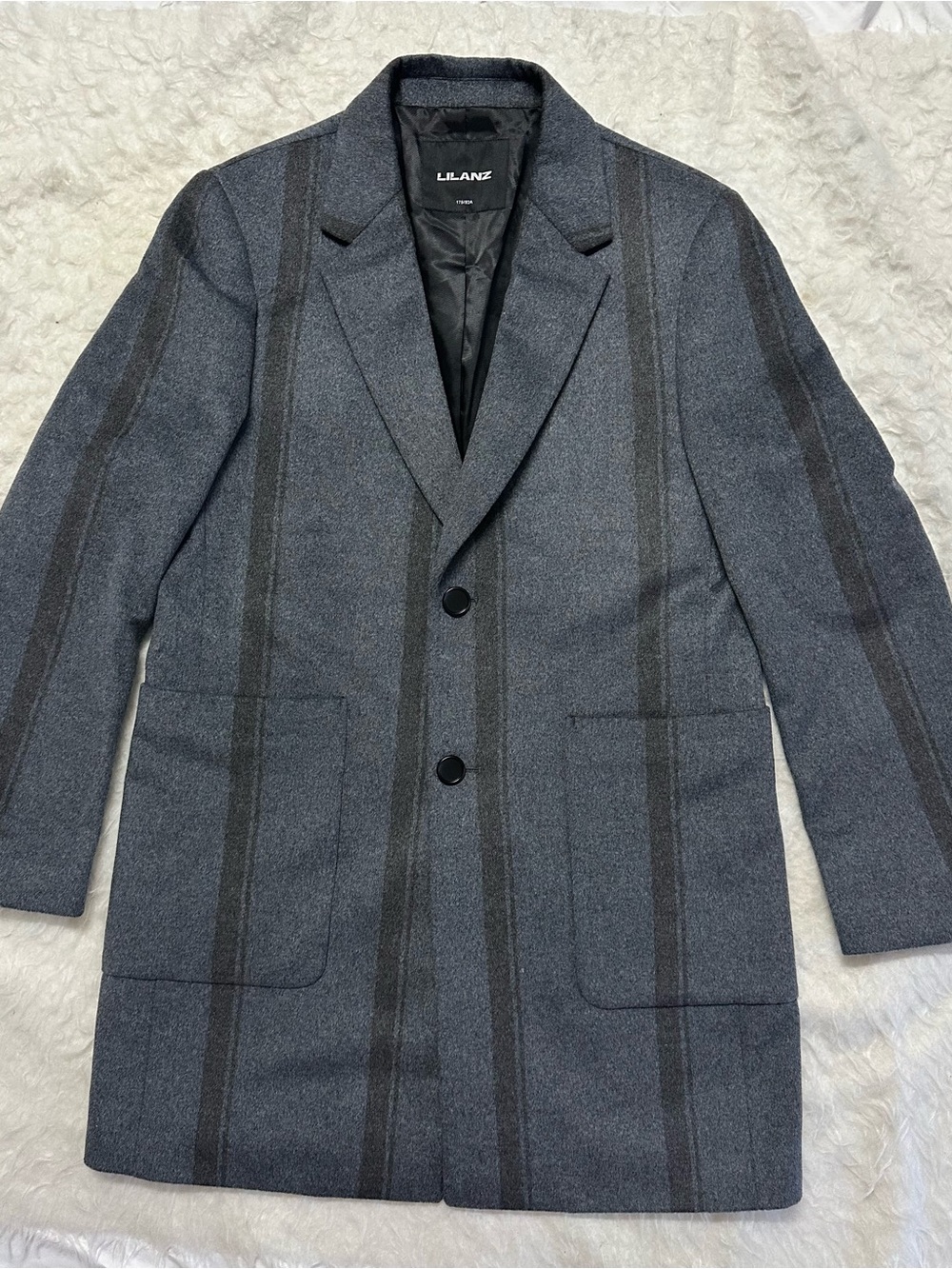 New Lilanz Men's Charcoal Pinstripe Overcoat